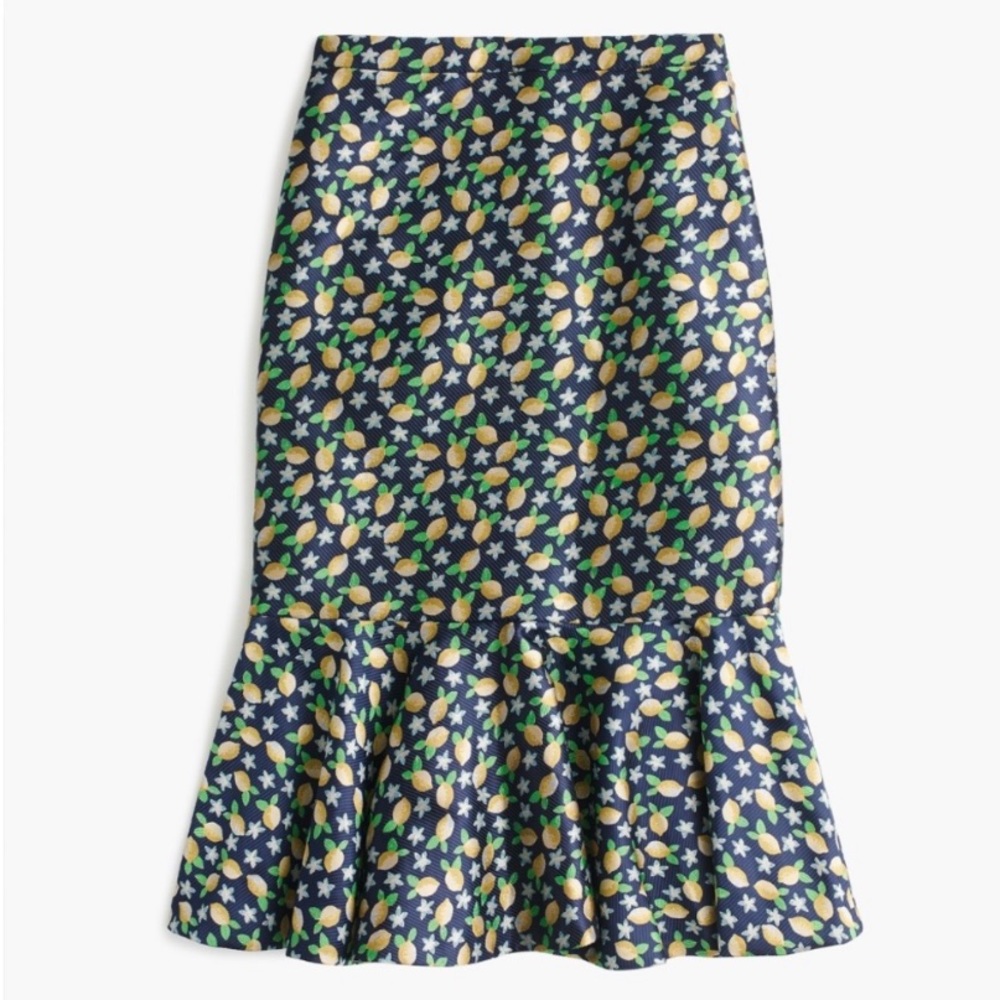 J. Crew Jacquard Lemon and Floral Trumpet Skirt, Size 4 - Picture 1 of 13